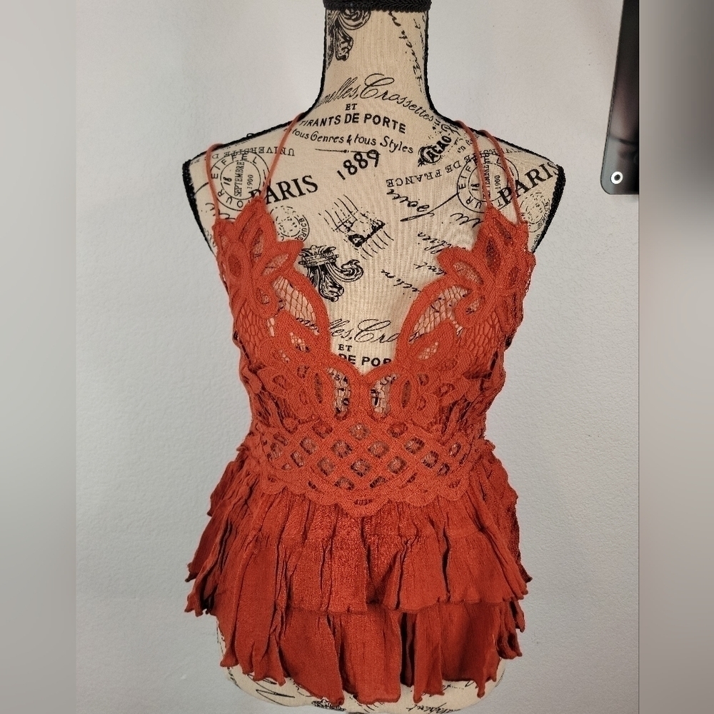Free People Adella Crochet Cami Large Lace Tiered Sleeveless In Winding NEW - Picture 4 of 10